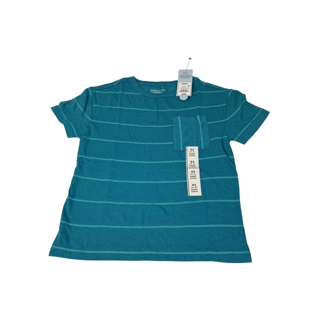 Cat & Jack Kids XS 4/5 Teal Striped Pocket T-Shirt Lot‎ of 2 New with Tags